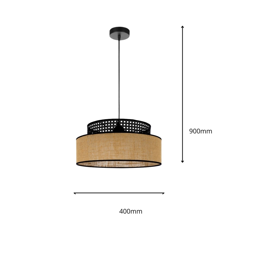 Candeeiro suspenso BOHO 1xE27/60W/230V preto/vime