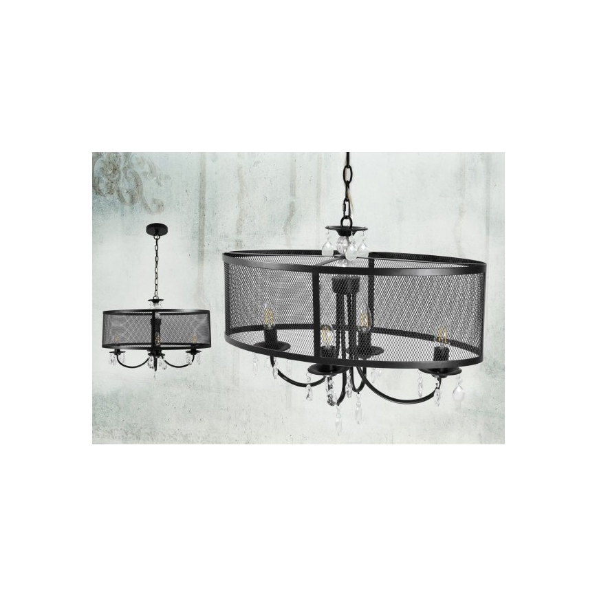 Candeeiro suspenso BRESSO 4xE14/12W/230V preto