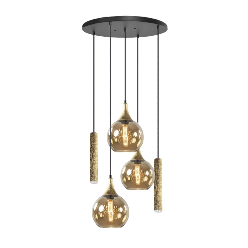 Candeeiro suspenso CALYPSO 2xGU10/60W/230V + 3xE27/60W preto/dourado
