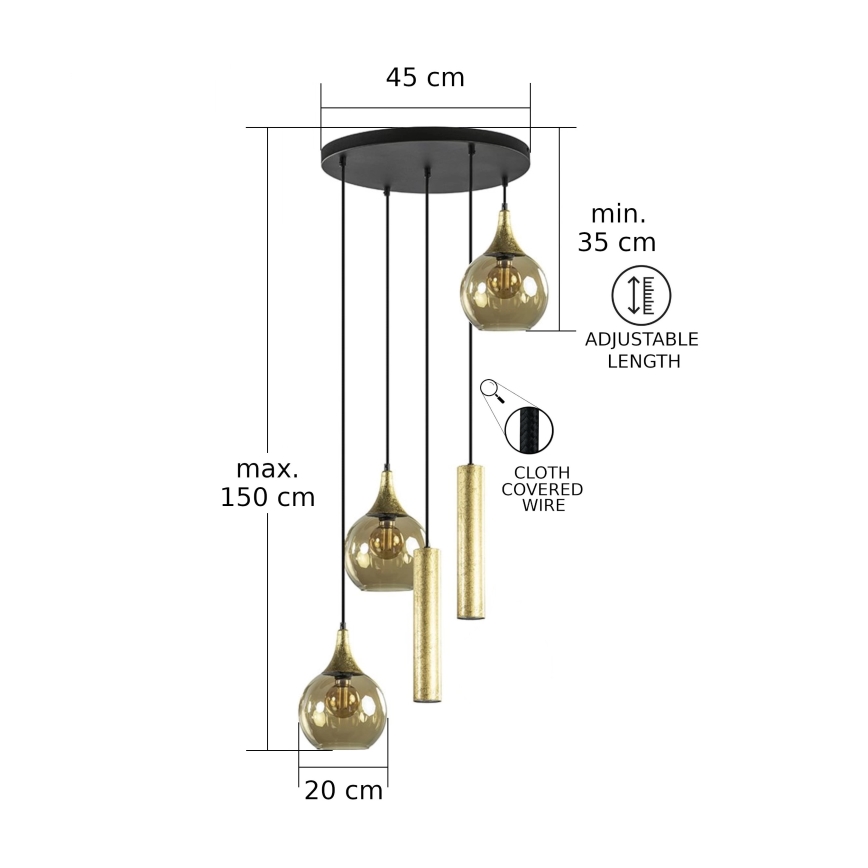 Candeeiro suspenso CALYPSO 2xGU10/60W/230V + 3xE27/60W preto/dourado
