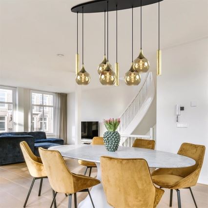 Candeeiro suspenso CALYPSO 3xGU10/60W/230V + 5xE27/60W preto/dourado