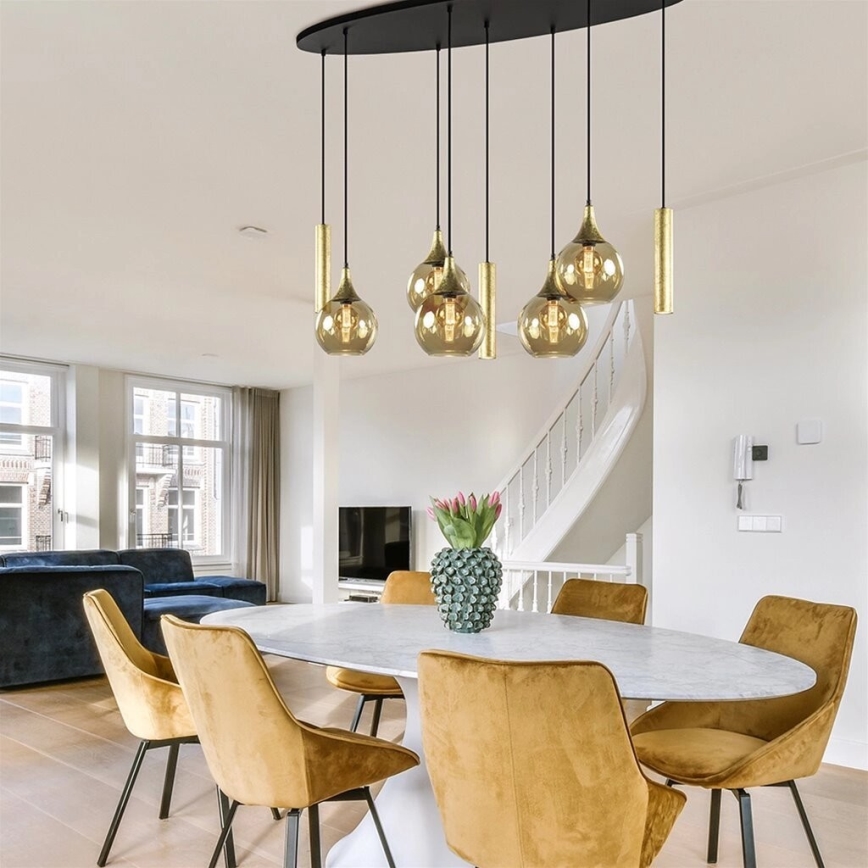 Candeeiro suspenso CALYPSO 3xGU10/60W/230V + 5xE27/60W preto/dourado