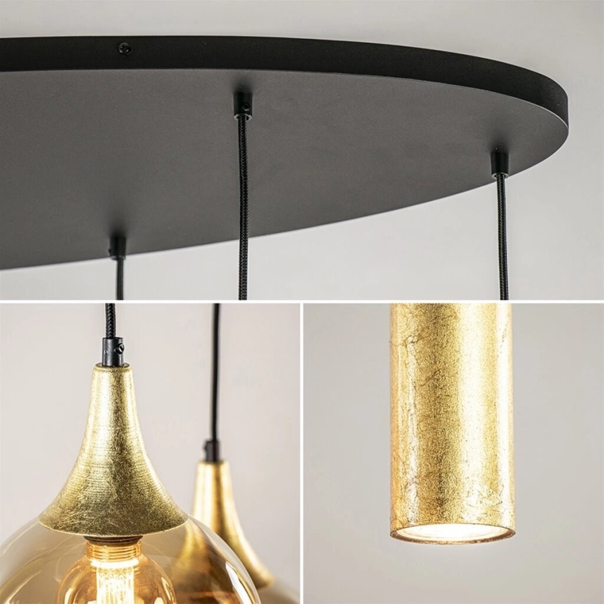 Candeeiro suspenso CALYPSO 3xGU10/60W/230V + 5xE27/60W preto/dourado