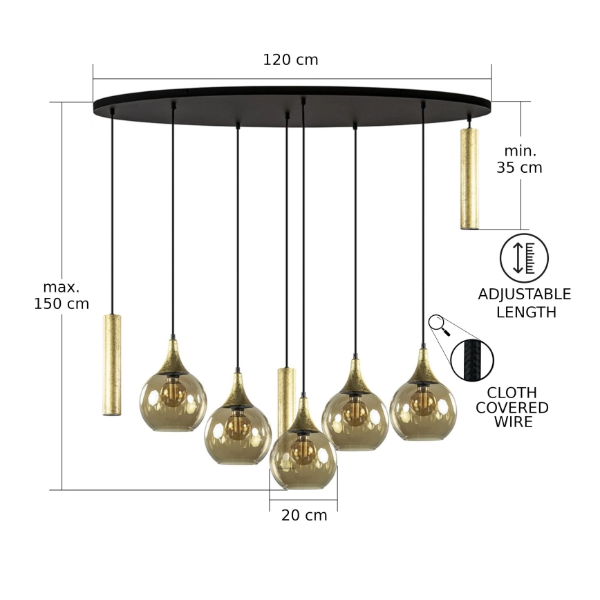 Candeeiro suspenso CALYPSO 3xGU10/60W/230V + 5xE27/60W preto/dourado