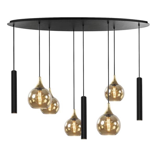 Candeeiro suspenso CALYPSO 3xGU10/60W/230V + 5xE27/60W preto/dourado