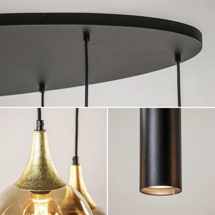 Candeeiro suspenso CALYPSO 3xGU10/60W/230V + 5xE27/60W preto/dourado