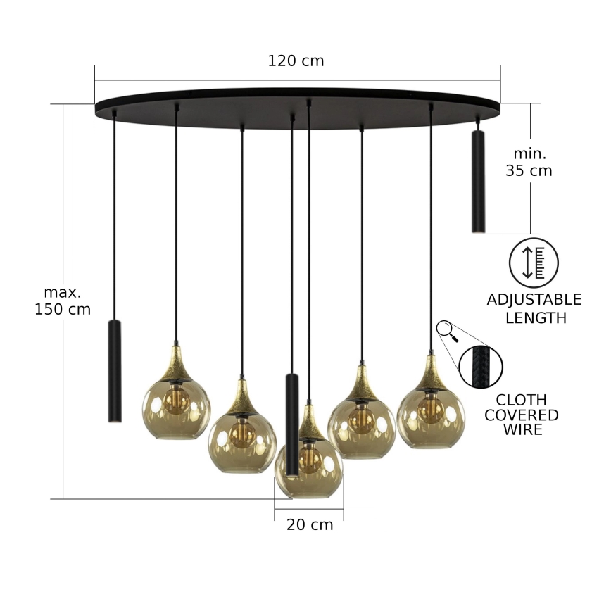 Candeeiro suspenso CALYPSO 3xGU10/60W/230V + 5xE27/60W preto/dourado
