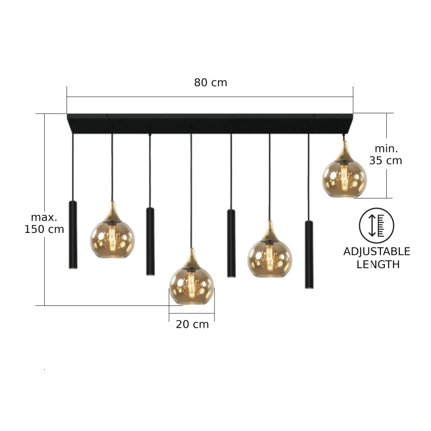 Candeeiro suspenso CALYPSO 4xGU10/60W/230V + 4xE27/60W preto/dourado