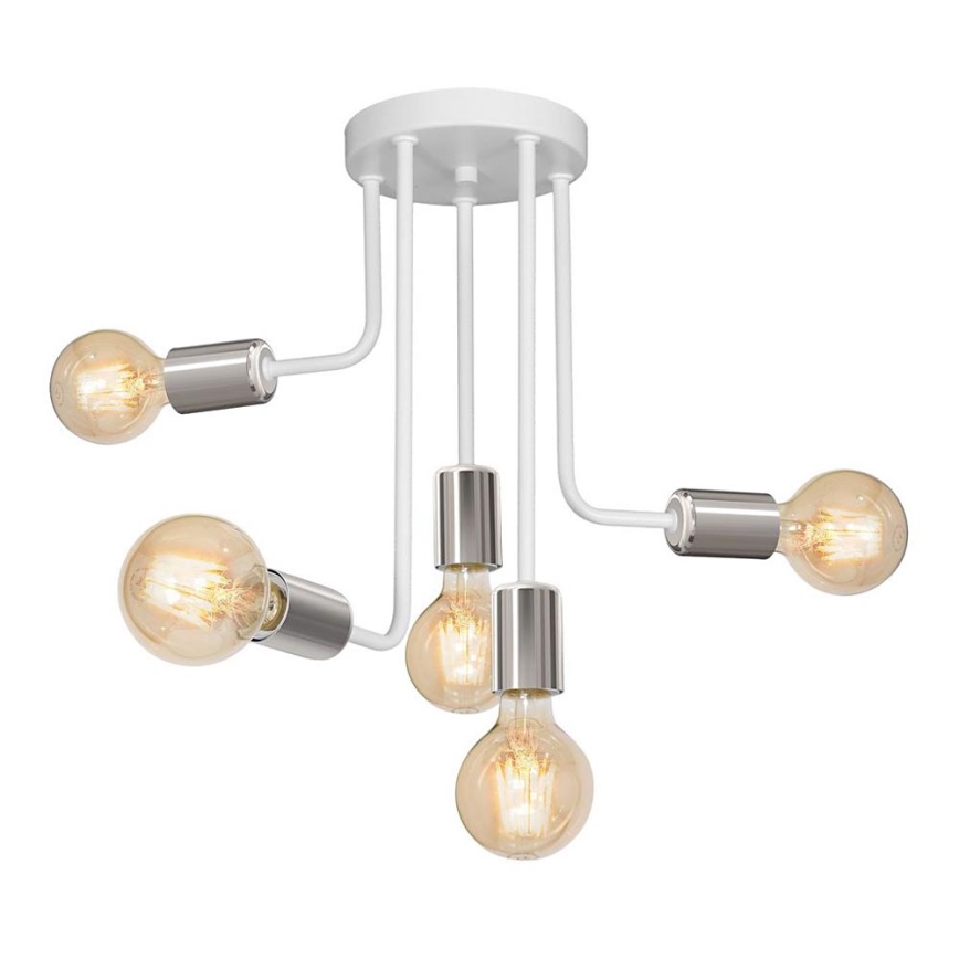 Candeeiro suspenso CANDELA 5xE27/15W/230V branco/cromado brilhante