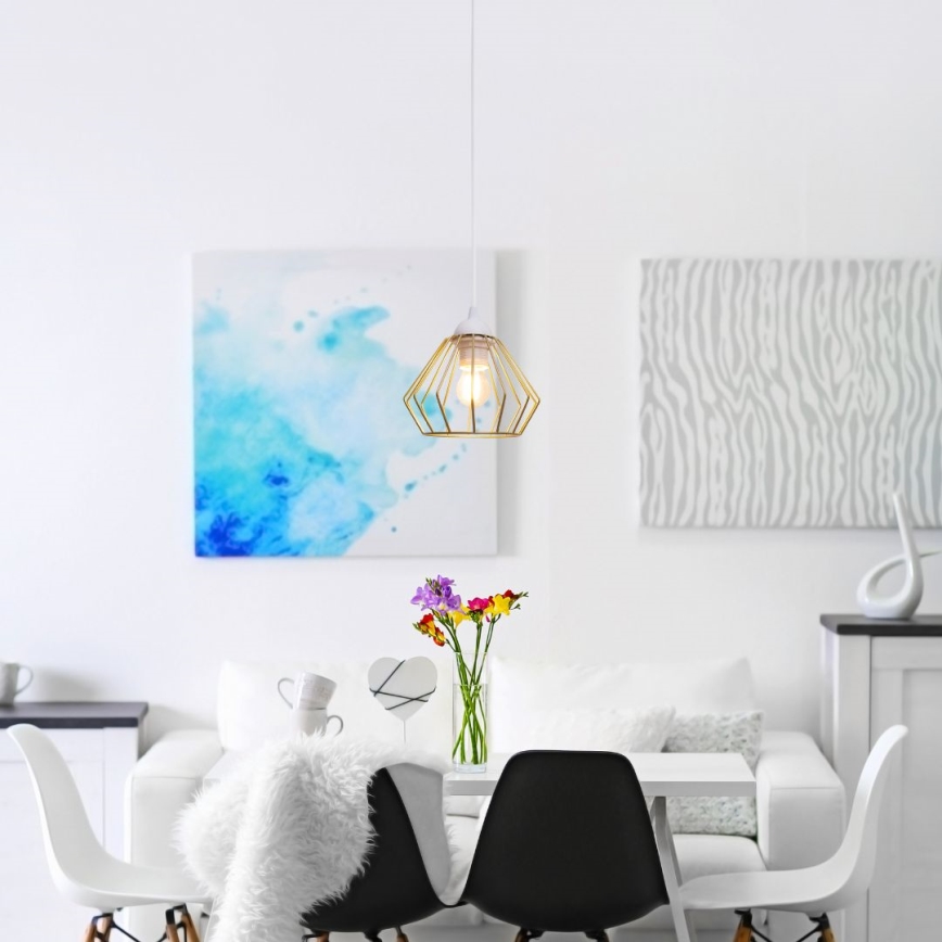 Candeeiro suspenso CEED GOLD 1xE27/60W/230V diâmetro 17,5 cm branco/dourado