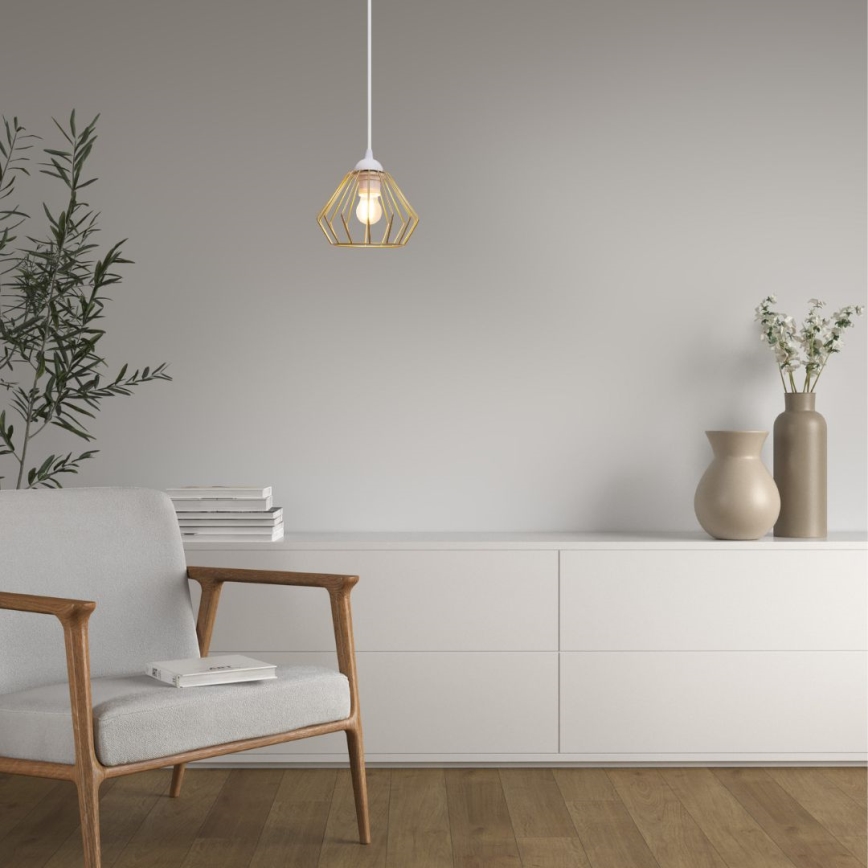 Candeeiro suspenso CEED GOLD 1xE27/60W/230V diâmetro 17,5 cm branco/dourado