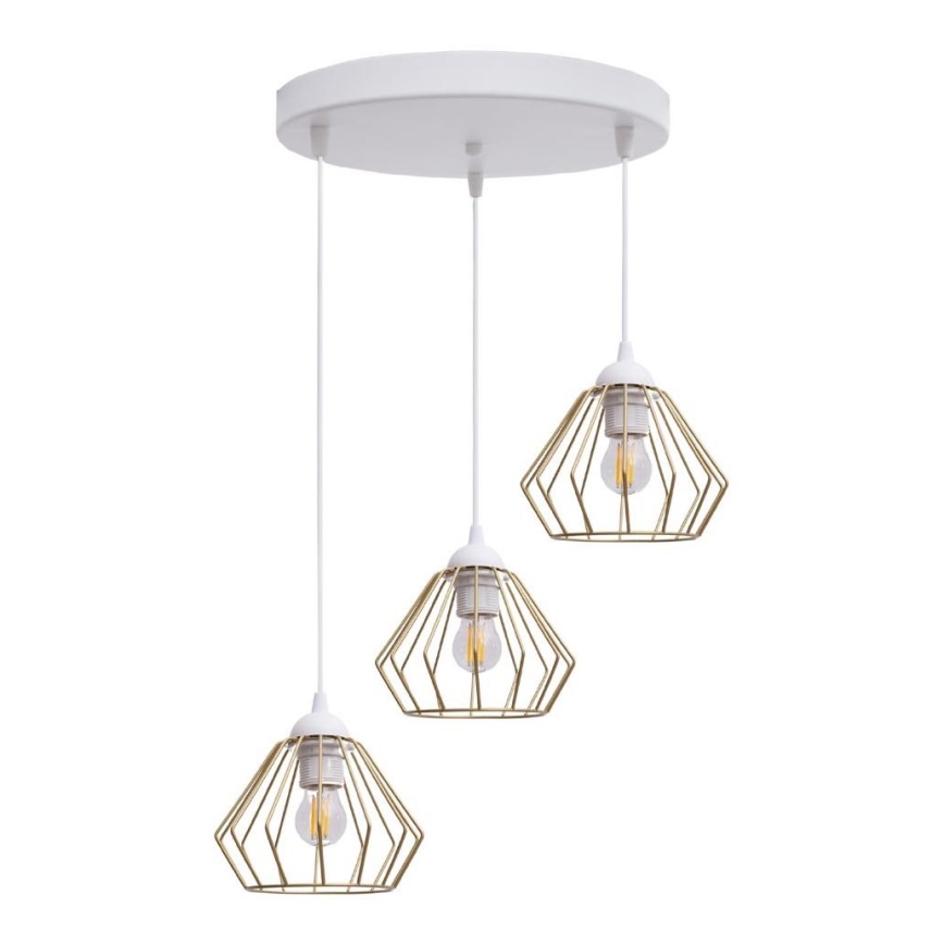 Candeeiro suspenso CEED GOLD 3xE27/60W/230V diâmetro 45 cm branco/dourado