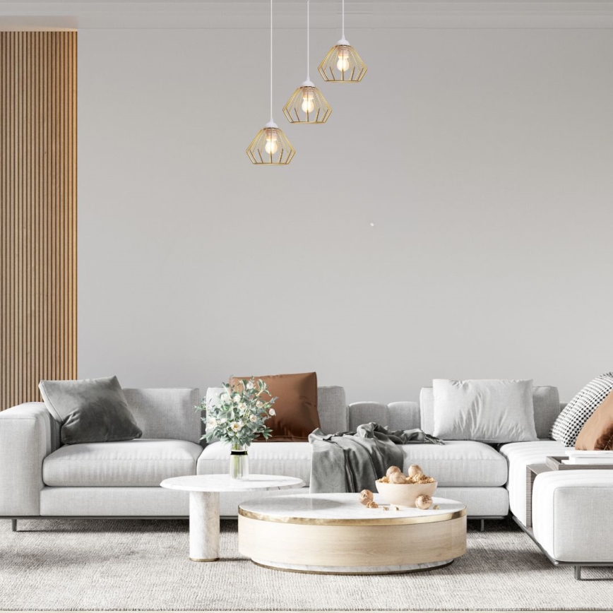 Candeeiro suspenso CEED GOLD 3xE27/60W/230V diâmetro 45 cm branco/dourado