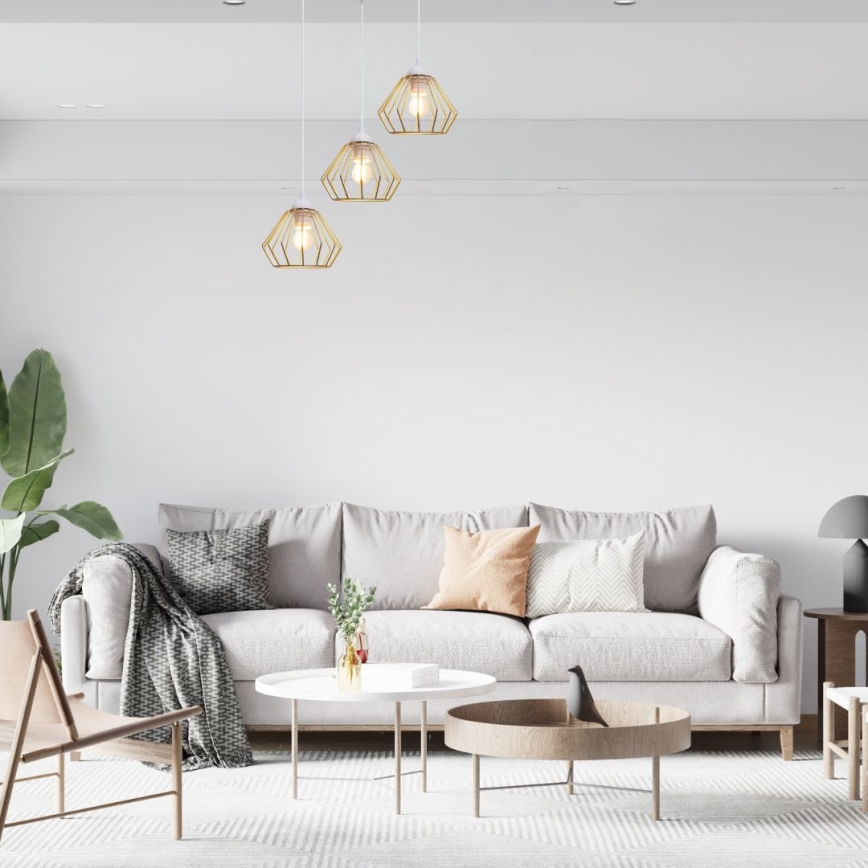 Candeeiro suspenso CEED GOLD 3xE27/60W/230V diâmetro 45 cm branco/dourado