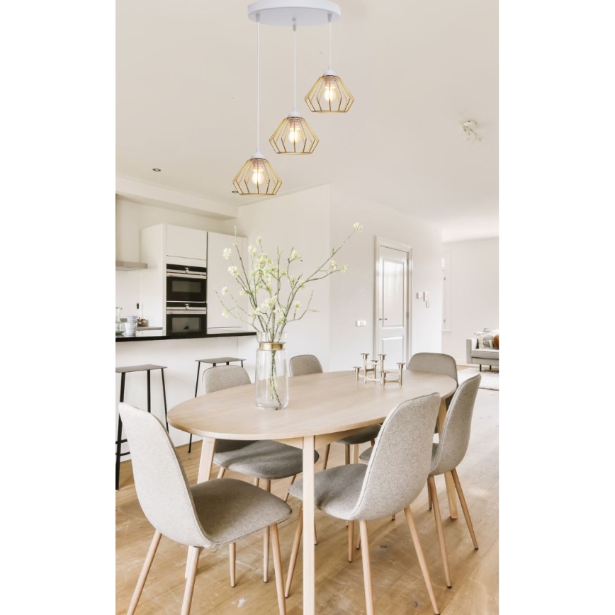Candeeiro suspenso CEED GOLD 3xE27/60W/230V diâmetro 45 cm branco/dourado