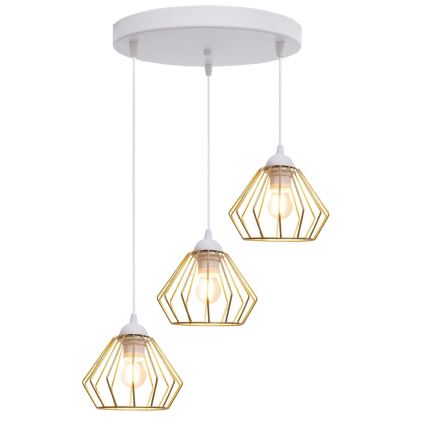Candeeiro suspenso CEED GOLD 3xE27/60W/230V diâmetro 45 cm branco/dourado