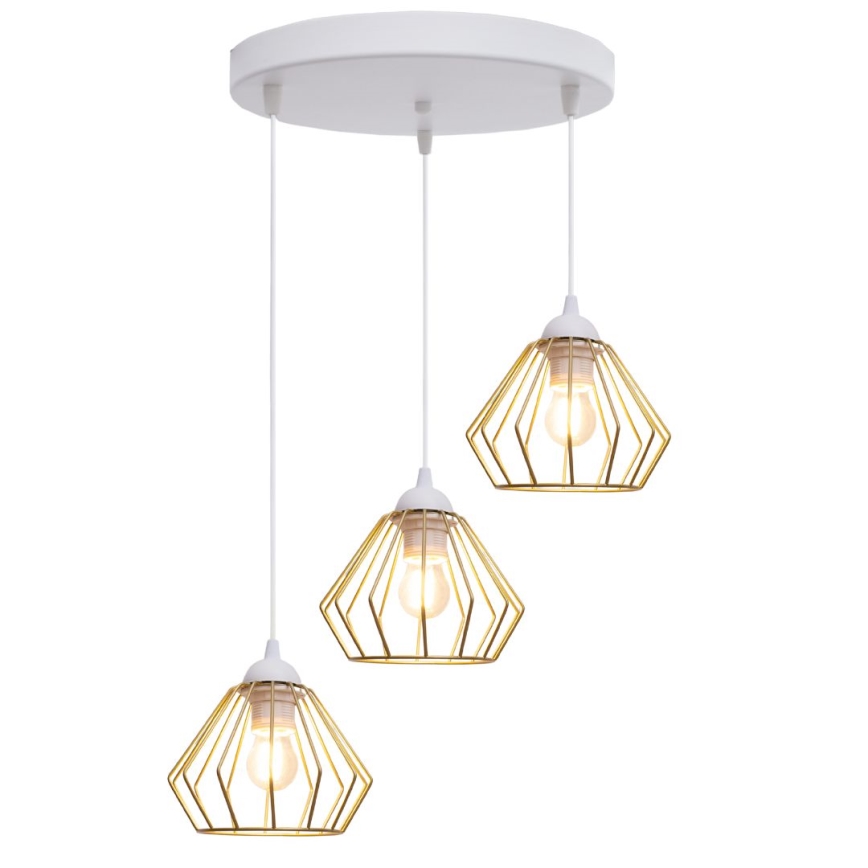 Candeeiro suspenso CEED GOLD 3xE27/60W/230V diâmetro 45 cm branco/dourado