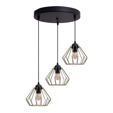 Candeeiro suspenso CEED GOLD 3xE27/60W/230V diâmetro 45 cm preto/dourado