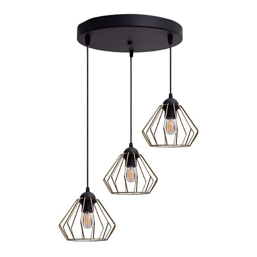 Candeeiro suspenso CEED GOLD 3xE27/60W/230V diâmetro 45 cm preto/dourado