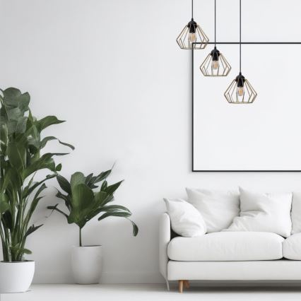 Candeeiro suspenso CEED GOLD 3xE27/60W/230V diâmetro 45 cm preto/dourado