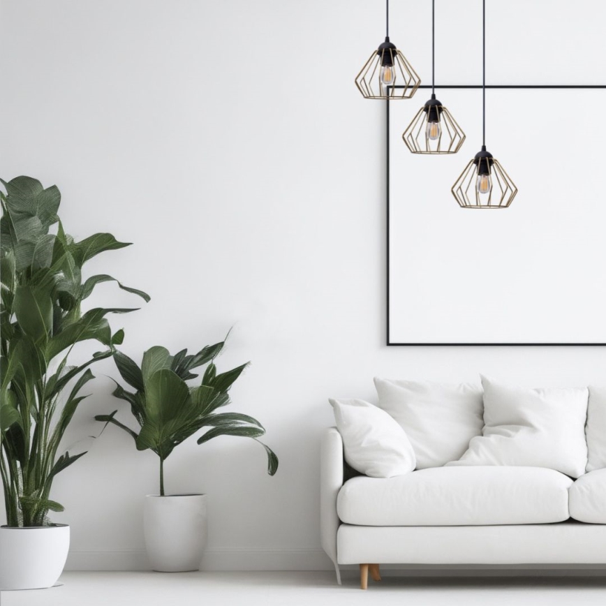 Candeeiro suspenso CEED GOLD 3xE27/60W/230V diâmetro 45 cm preto/dourado