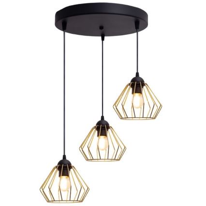Candeeiro suspenso CEED GOLD 3xE27/60W/230V diâmetro 45 cm preto/dourado