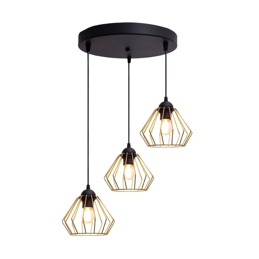 Candeeiro suspenso CEED GOLD 3xE27/60W/230V diâmetro 45 cm preto/dourado