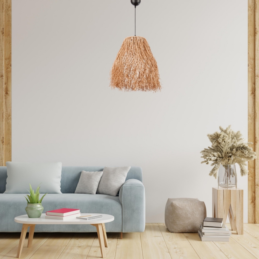 Candeeiro suspenso com cabo FRINGE 1xE27/40W/230V, cúpula em ráfia