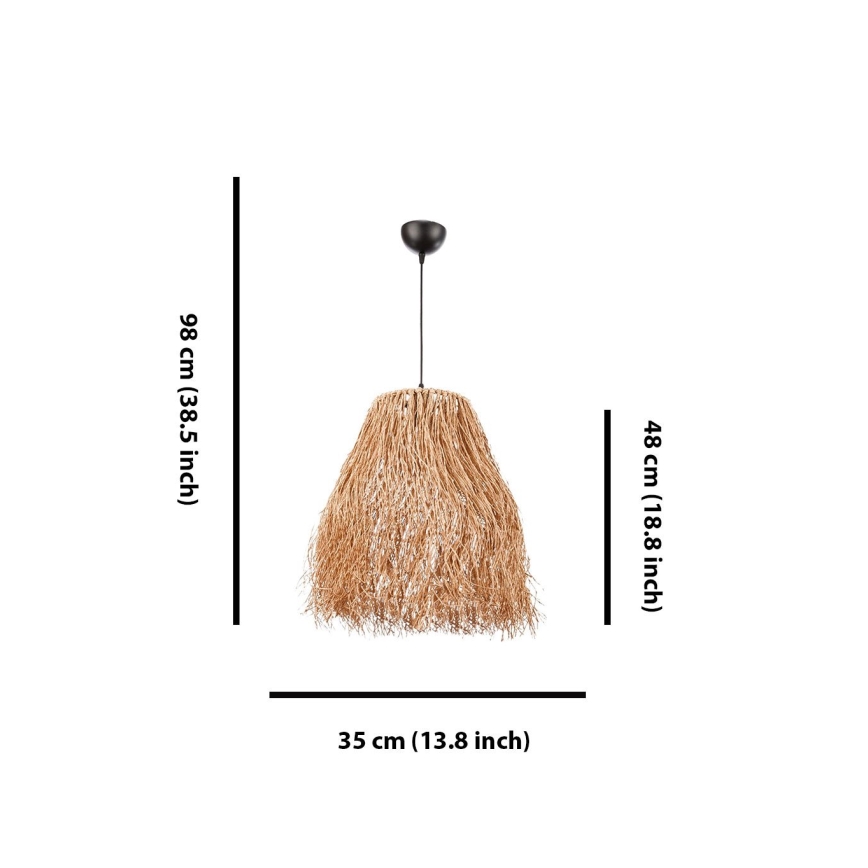 Candeeiro suspenso com cabo FRINGE 1xE27/40W/230V, cúpula em ráfia