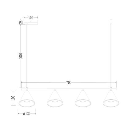 Candeeiro suspenso CONE 4xGU10/10W/230V dourado/preto