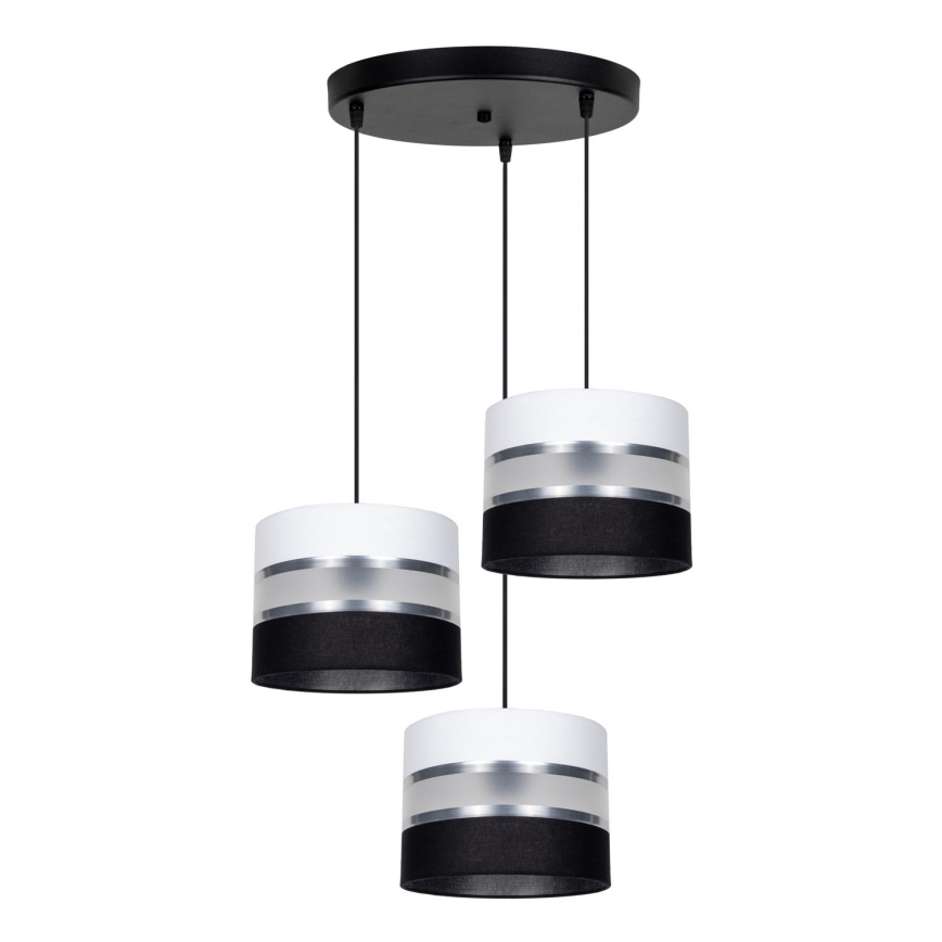 Candeeiro suspenso CORAL 3xE27/60W/230V preto/branco/cromado mate diâmetro 45 cm