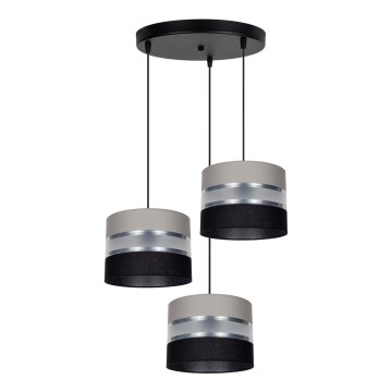 Candeeiro suspenso CORAL 3xE27/60W/230V preto/cinzento/cromado mate diâmetro 45 cm