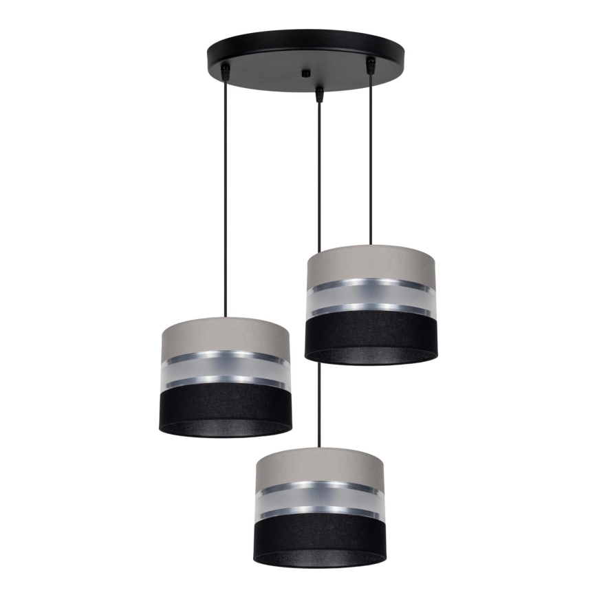 Candeeiro suspenso CORAL 3xE27/60W/230V preto/cinzento/cromado mate diâmetro 45 cm