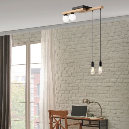 Candeeiro suspenso CORTINA 2xE27/15W/230V + 2xG9/5W/230V preto/carvalho