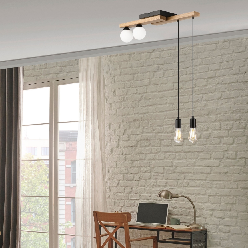 Candeeiro suspenso CORTINA 2xE27/15W/230V + 2xG9/5W/230V preto/carvalho