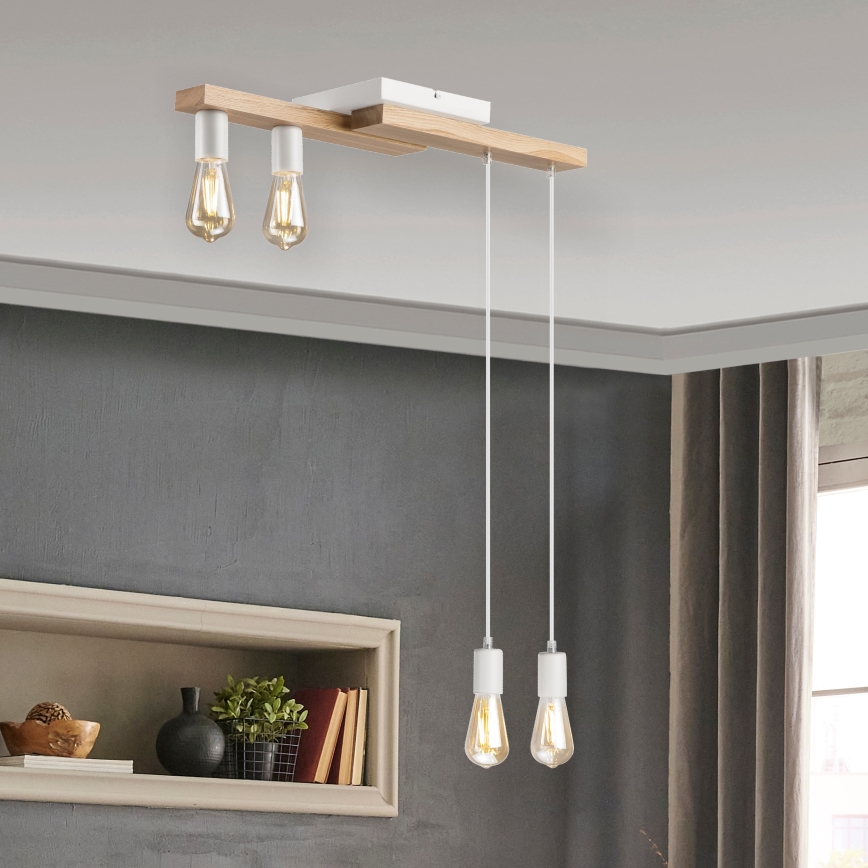 Candeeiro suspenso CORTINA 4xE27/15W/230V branco/carvalho