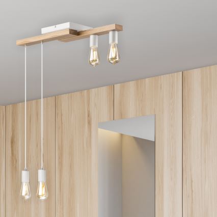 Candeeiro suspenso CORTINA 4xE27/15W/230V branco/carvalho