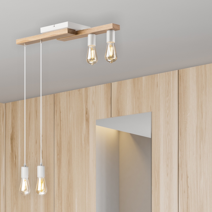 Candeeiro suspenso CORTINA 4xE27/15W/230V branco/carvalho