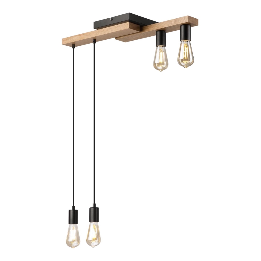 Candeeiro suspenso CORTINA 4xE27/15W/230V preto/carvalho