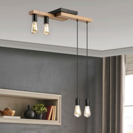Candeeiro suspenso CORTINA 4xE27/15W/230V preto/carvalho