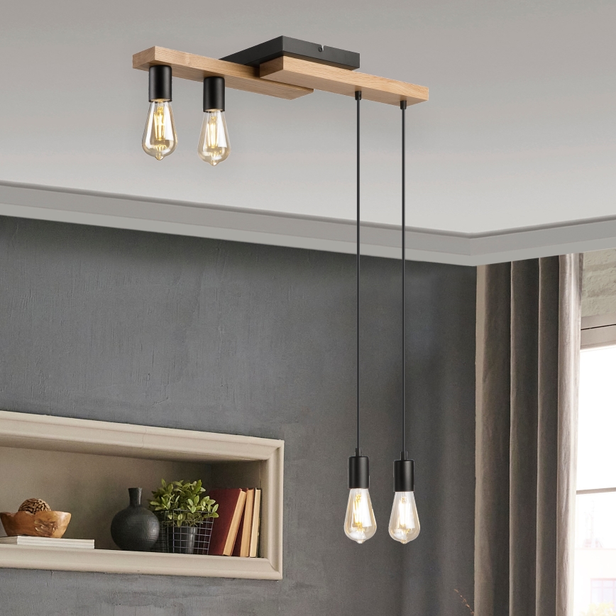 Candeeiro suspenso CORTINA 4xE27/15W/230V preto/carvalho