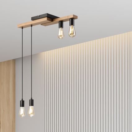 Candeeiro suspenso CORTINA 4xE27/15W/230V preto/carvalho