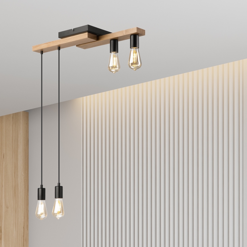 Candeeiro suspenso CORTINA 4xE27/15W/230V preto/carvalho