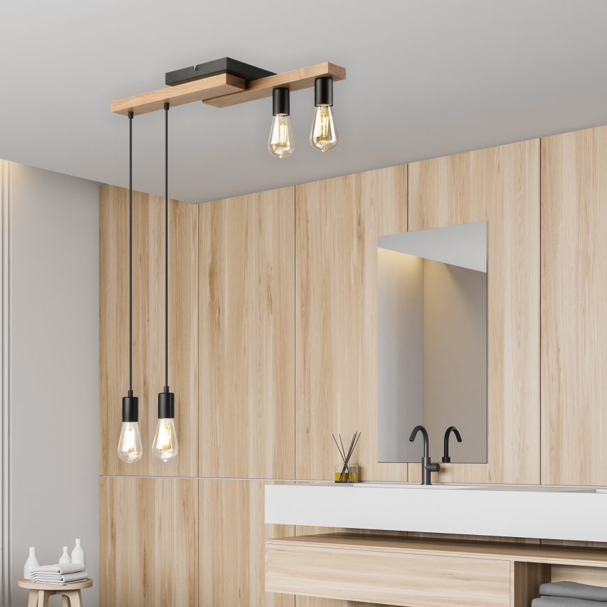 Candeeiro suspenso CORTINA 4xE27/15W/230V preto/carvalho