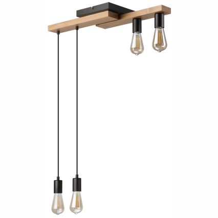 Candeeiro suspenso CORTINA 4xE27/15W/230V preto/carvalho
