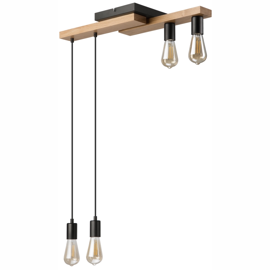 Candeeiro suspenso CORTINA 4xE27/15W/230V preto/carvalho