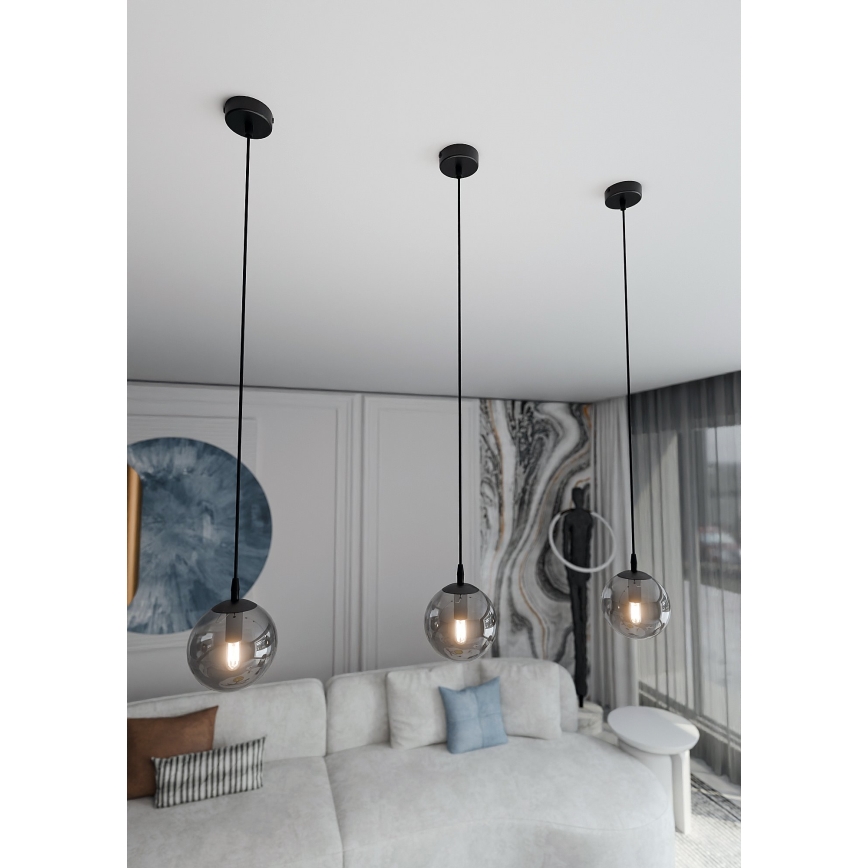 Candeeiro suspenso COSMO 1xE14/10W/230V diâmetro 14 cm preto/cinzento