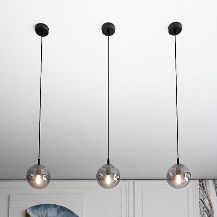 Candeeiro suspenso COSMO 1xE14/10W/230V diâmetro 14 cm preto/cinzento