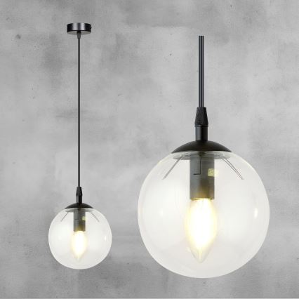 Candeeiro suspenso COSMO 1xE14/10W/230V diâmetro 14 cm preto/transparente