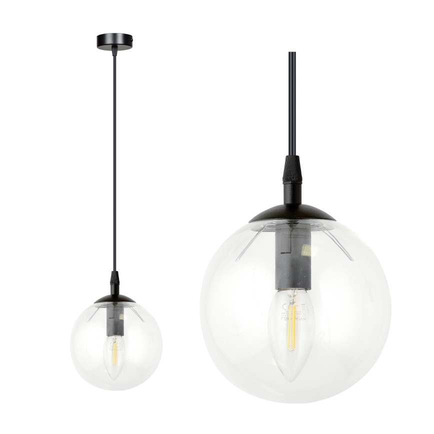 Candeeiro suspenso COSMO 1xE14/10W/230V diâmetro 14 cm preto/transparente